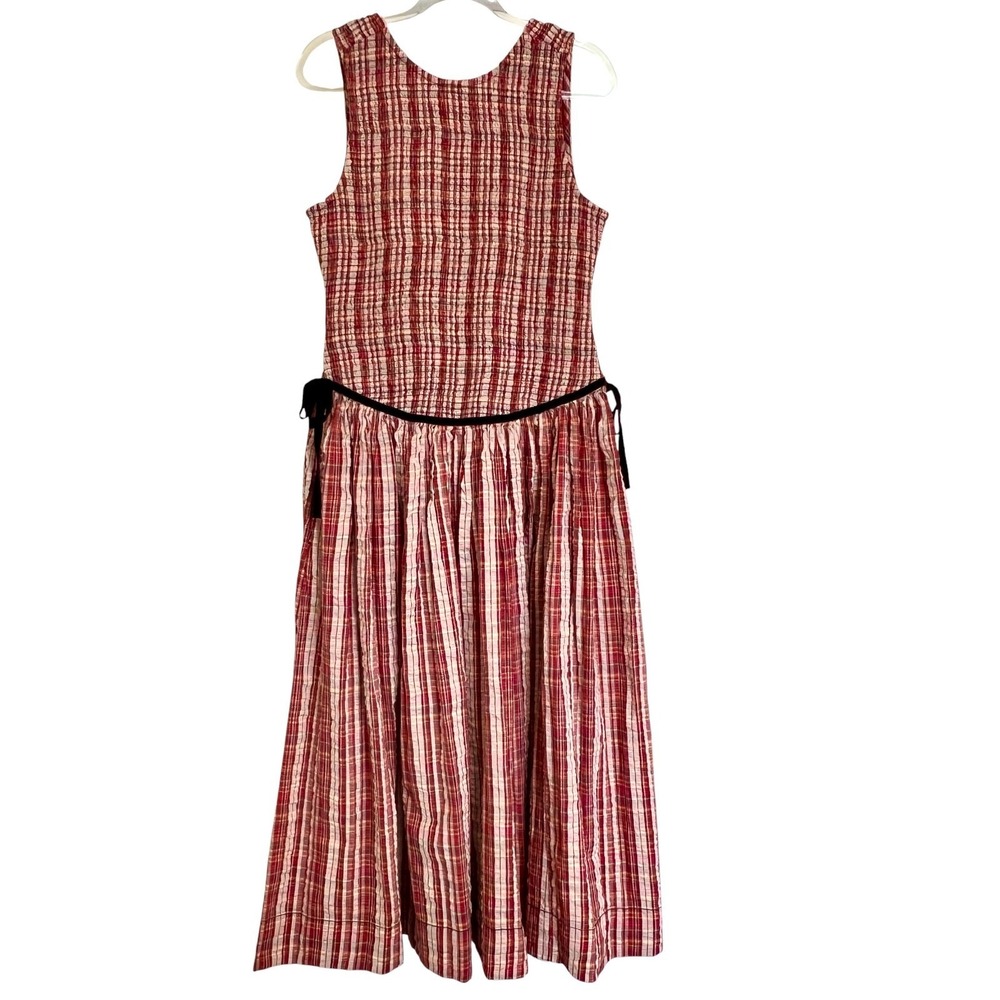 Free People Womens Nightingale Red Plaid Smocked Midi Dress Boho Sz Lg $245 MSRP - Picture 9 of 16